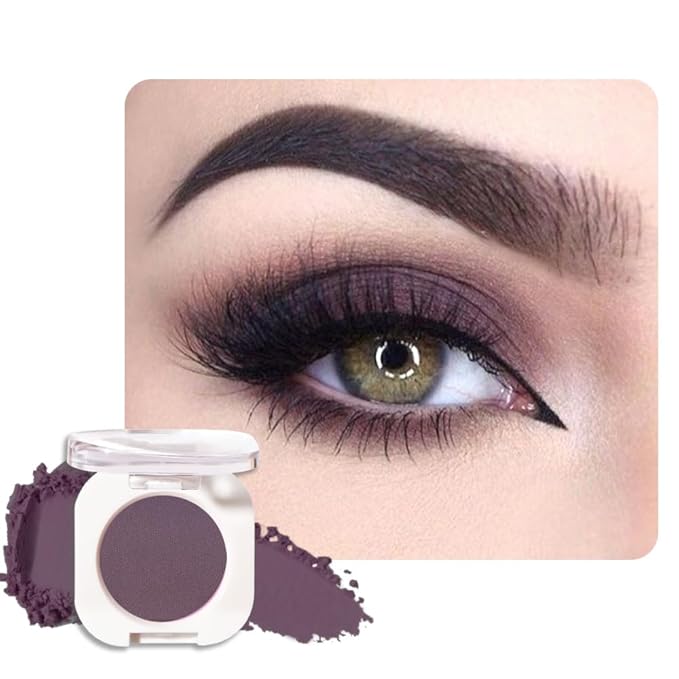Eggplant Purple Matte Single Eyeshadow, Deep Dark Mauve Plum Purple Matte Eyeshadow Palette Makeup, Neutral Powde Eye Shadow for Mature Skin, Pigmented Waterproof, Vegan & Cruelty-Free