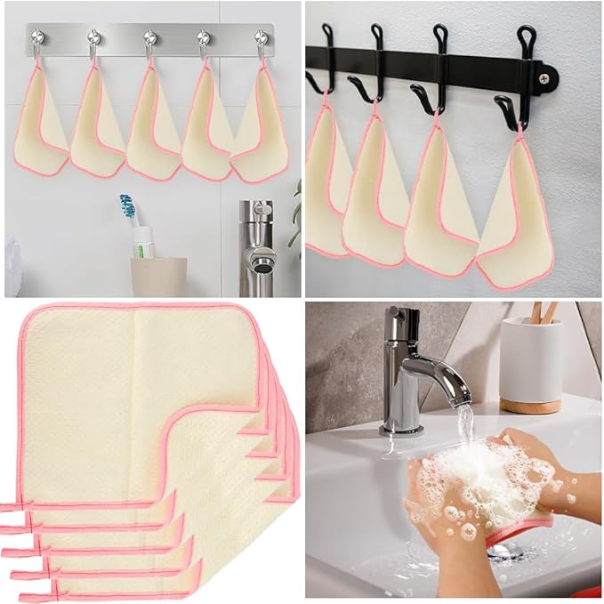 10Pcs Wash Cloths,Exfoliating Body Scrubber,Body Scrubber Exfoliator,Pink Frame Exfoliating Washcloth,Face Cloths for Washing Face,Loofah Exfoliating Body Scrubber,Wash Rags for Body,Exfoliating Towel