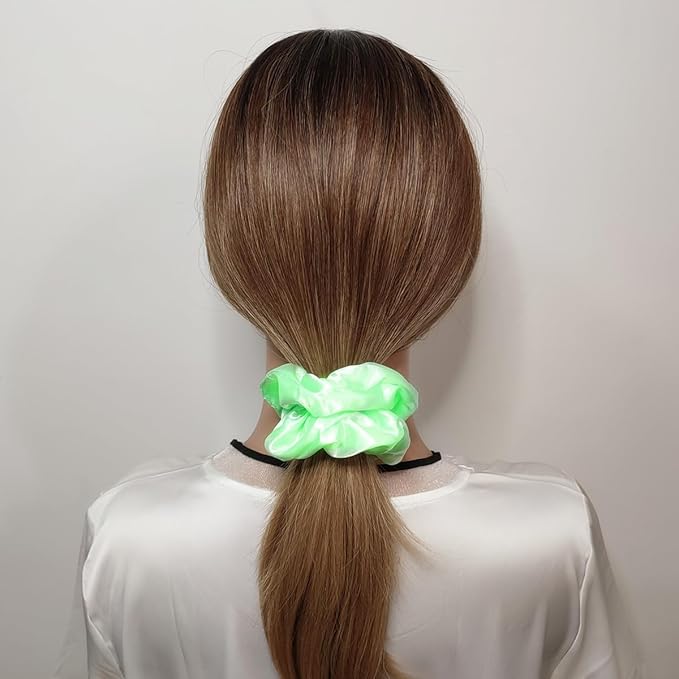 Sufermoe 12 Pcs Satin Silk Hair Scrunchies, Bright Green (4.5 Inch) - Hair Ties, Hair Bands, Hair Accessories for Women and Girls