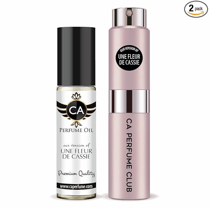 CA Perfume Duo Impression of Une Fleur De Cassie For Women Perfume Layering Set Long Lasting Travel Size EDP + Body Oil Roll-On Bottle 0.27 Fl Oz+0.33 Fl Oz