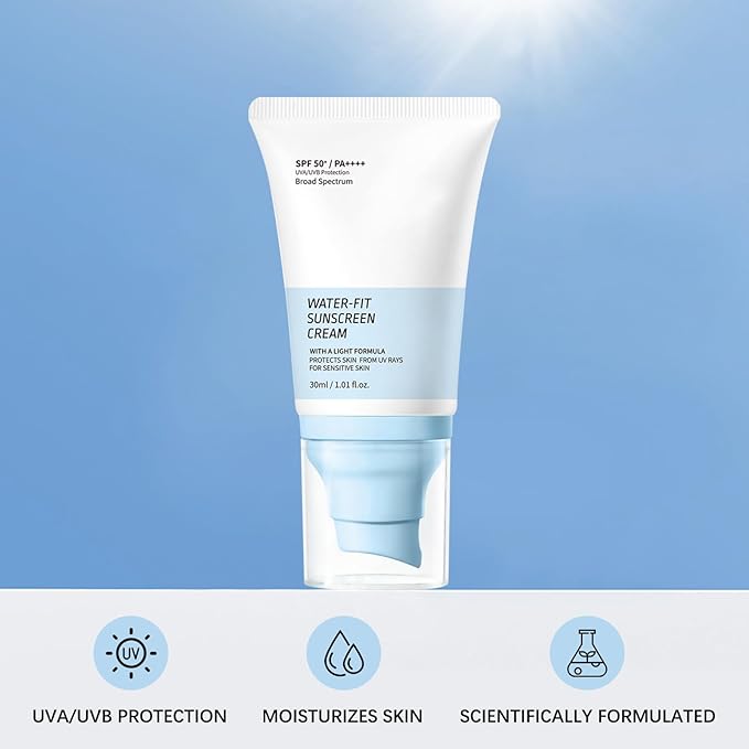 Water-Fit Sunscreen Cream SPF 50+ PA++++,Sunscreen Lotion for Face, Lightweight Daily UV/UVB Protection, Moisturizing Formula, Suitable for All Skin Types, 30ml