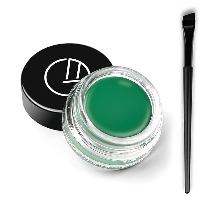 Eyeliner Gel Set,Long Lasting Waterproof With 5.51 IN Long Eyeliner Brush,High-Intensity Pigments Smudge-Proof Eye Liner Makeup Creamy Gel 5G-Green
