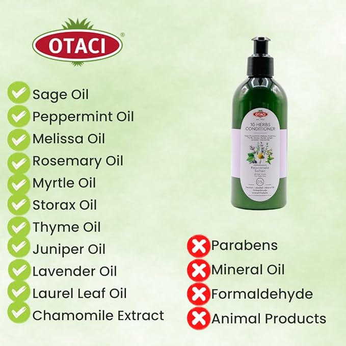 OTACI 10 Herb Rejuvenate Hair Conditioner – Vegan Conditioner with Rosemary, Chamomile & Olive Oil for Hydration, Shine, Strength & Frizz Control – Alcohol-Free (250 ml)