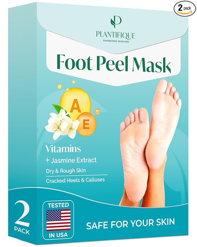 PLANTIFIQUE Foot Peeling Mask - Peeling Foot Mask Dermatologically Tested Repairs Heels & Removes Dry Dead Skin for Baby Soft Feet (Jasmine, 1 Count (Pack of 2))