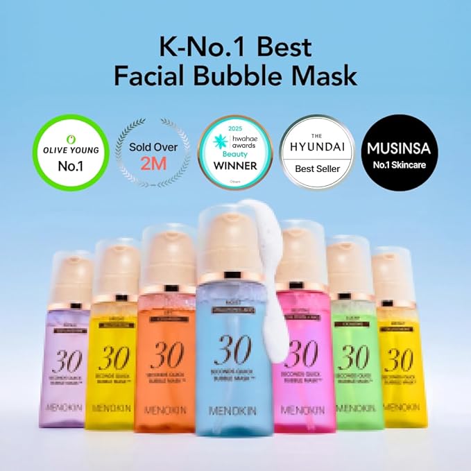 MENOKIN 30 Seconds Quick Bubble Mask [MOIST] - [Hyaluronic Acid] in Micro-bubbles, 8 Types for 96% Moisture Improvement, Deep Hydration, Niacinamide, Korean Skin Care Essential, 70 Uses, 3.21 fl.oz