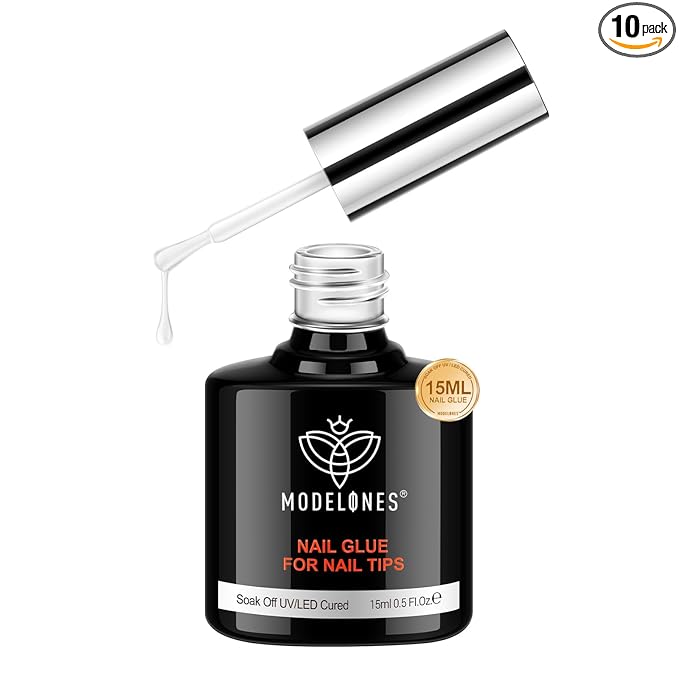 modelones 10 in One X Nail Gel Glue Gel Base Coat Brush On Nail Polish Glue 15ml for Tips, Rhinestones, Blooming Art Gel Kit for Acrylic Tips U V Lamp Needed