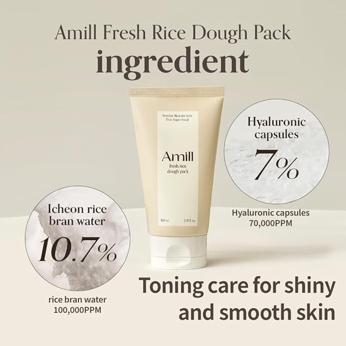 Amill Fresh Rice Dough Pack (100g/3.52oz) – Wash-Off Face Mask with Rice Extract for Smooth & Nourished Skin