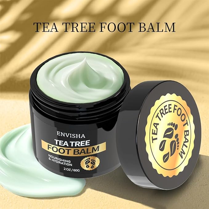 Tea Tree Oil Foot Balm for Cracked Heels - Extra Strength Moisturizing Cream for Dry Feet, Hands, Elbows and Knees - Softens Rough Skin, 2 oz
