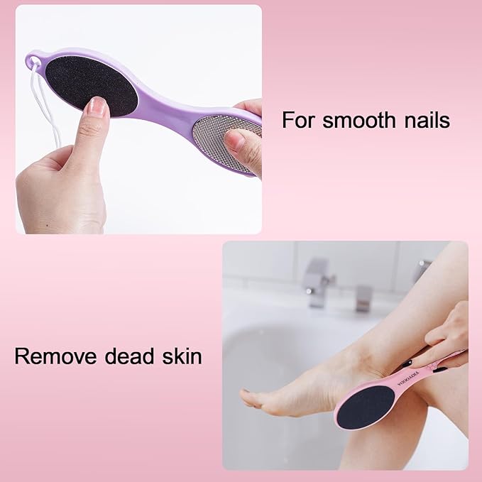 4-Sided Nano Glass Foot Callus Remover, Professional Foot File (Glass, Rasp & Sand Paper), Durable Foot Scrubber Pedicure Tools for Hard Dead Skin Remover, Soft Smooth Feet, 2 Pcs Purple