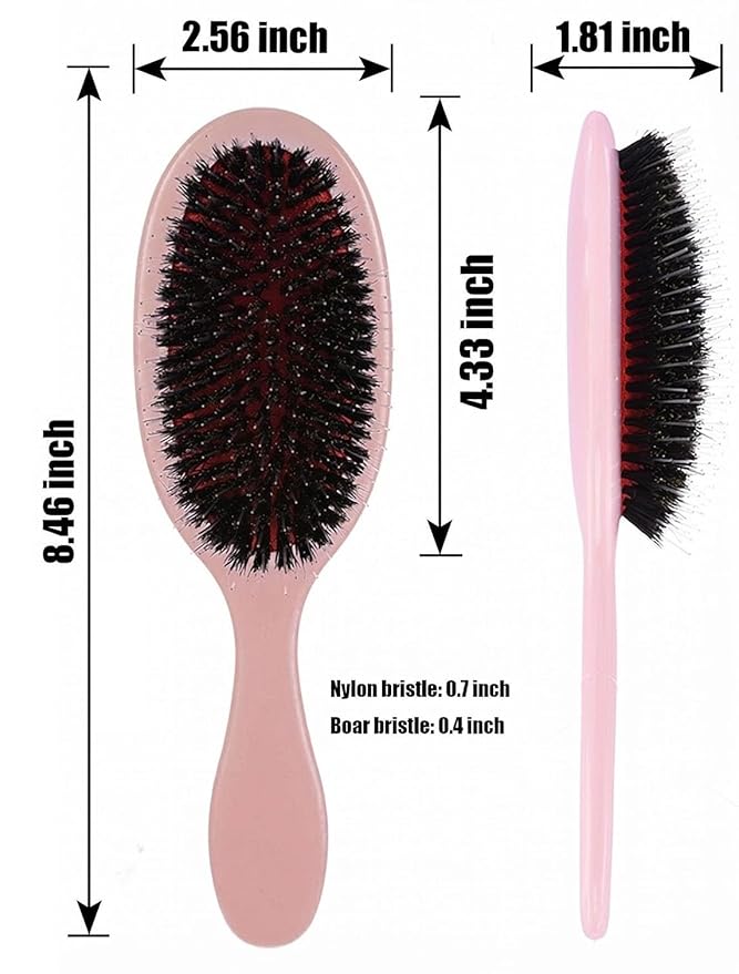 Boar Bristle Detangling Paddle Hair Brush for Curly Fine Wavy Hair, Anti-frizz Painless Detangler Brush Boar Nylon Mixed Bristle Styling Hairbrush for Women Men, Less Pulling and Hair Breakage