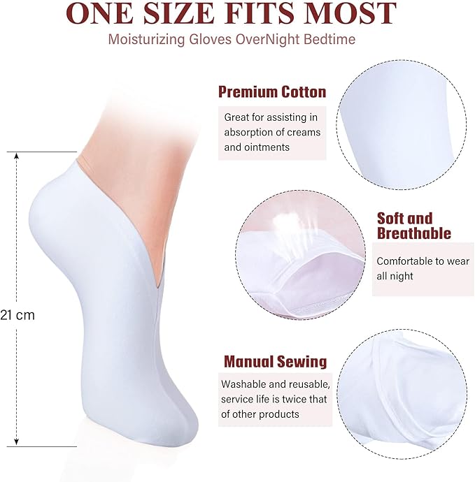 Geyoga 6 Pairs Moisturizing Socks Overnight for Dry Feet Spa Cotton Moisture Enhancing Cosmetic Socks for Women and Men, White