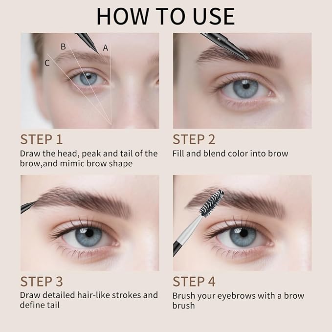 Microblading Eyebrow Pencil,2-in-1 Dual-Ended Eyebrow Pen with 2 Tip brow pen and Precise Brush-Tip,Brow Pen for Natural Waterproof and Long-Lasting Brows (Light brown)