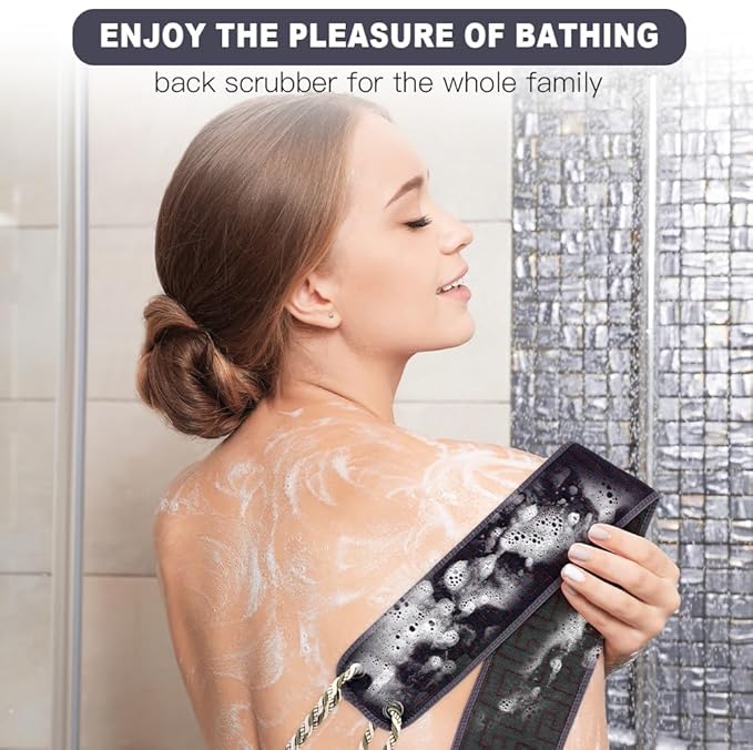 URAQT Exfoliating Towel with Handle, Exfoliating Body Scrubber, 37 Inches Exfoliating Back Scrub, Deep Cleaning, Back Scrubber Washer, Back Scrubber Washer for Men and Women,Cyan