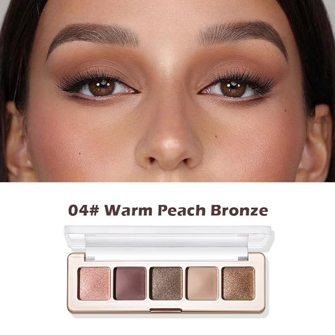 Mivota Warm Brown Nude Eyeshadow Palette 5 Colors Peach Pink Shimmer and Matte Brown Highly Pigmented Long Lasting Blendable Bronze Neutral Eyeshadow for Natural Daily Makeup, 4#