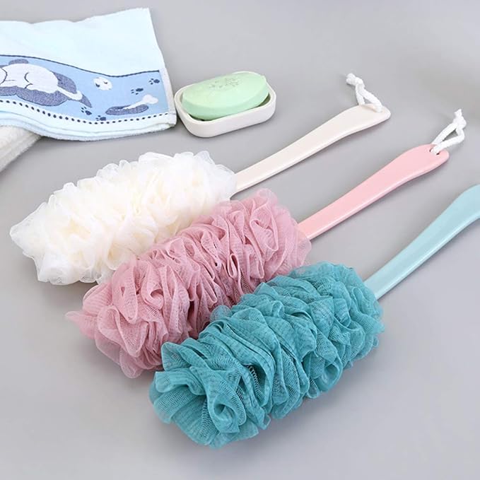 Back Scrubber for Shower,Loofah Long Handle Bath Body Brush,Soft Nylon Mesh Sponge for Shower,Loofah On a Stick for Men Women,Exfoliating Scrub Cleaning Luffa for Elderly(2-Pack,Pink)