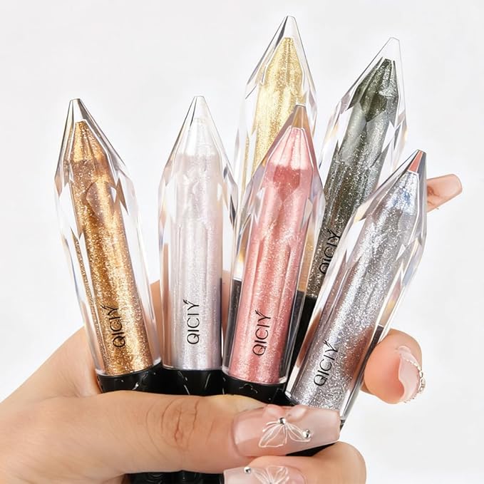 2-in-1 Liquid Glitter Eyeliner & Shimmer Eyeshadow, Waterproof Metallic Eye Makeup with Flexible Brush Tip, Easy to Color, High Pigment Long Lasting Sparkle All-Day (Shiny Gold)