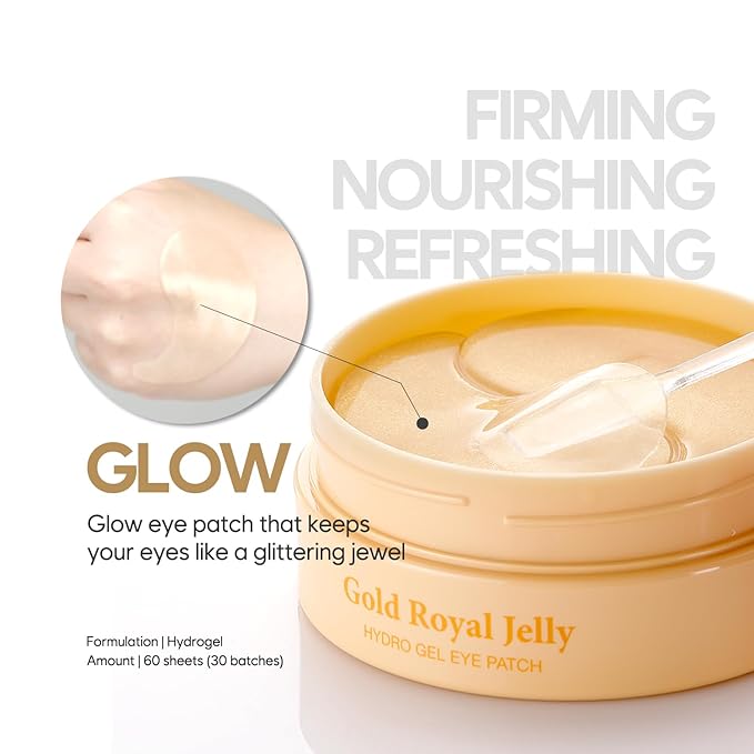Petitfee koelf Gold & Royal Jelly Hydrogel Eye Patch 60ea (30pairs) - Revitalizing Eye Mask with Royal Jelly, Mugwort for Nourishing Under Eye Care, for Puffy Eyes, Eye Bags
