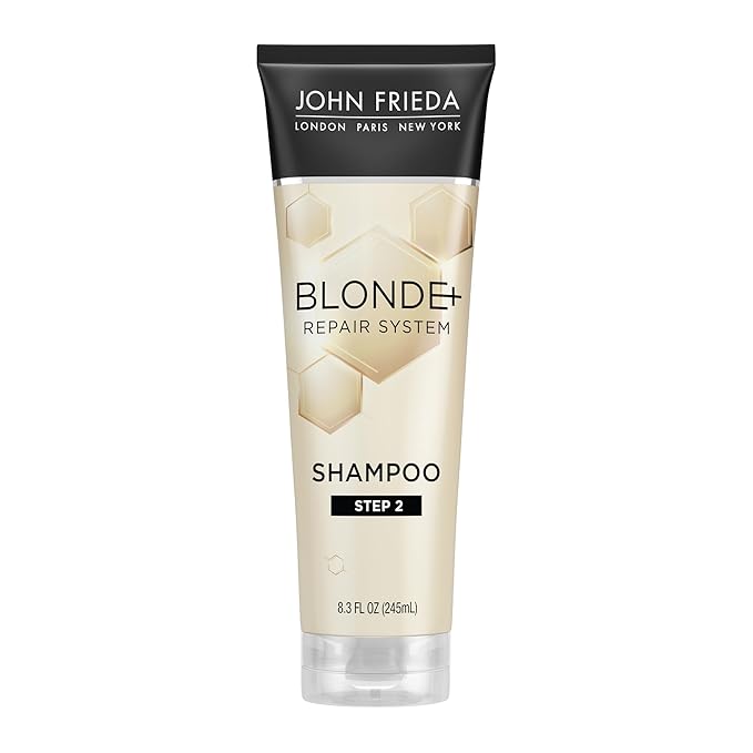 John Frieda Blonde+ Hair Repair System, Shampoo with Bond Building Complex, Gently Cleanses and Repairs Damaged Hair, Step 2 of Hair Repair System, 8.3 Oz