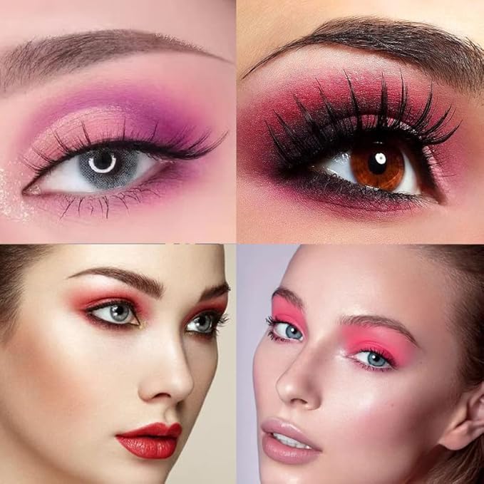16 Colors Pink Red Matte Glitter Metallic Eye Shadow Palette, Korean Eyeshadow Palette Makeup, Pigmented Red Eyeshadow Kit for Halloween Parties, Joker Vampire Clown Makeup