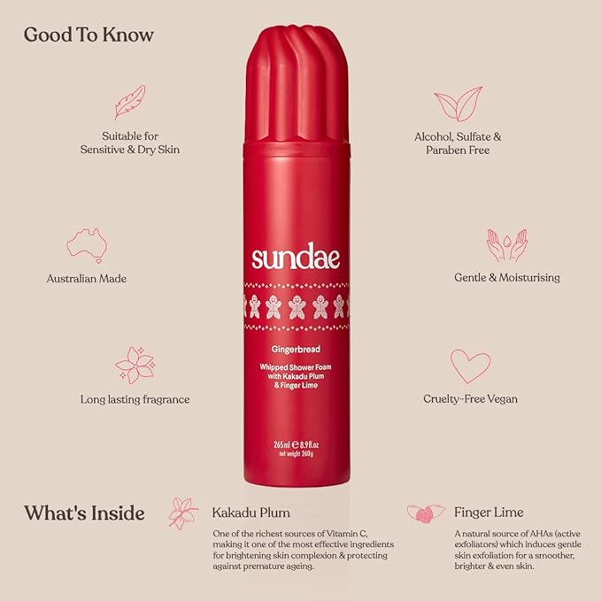 sundae Limited Edition Gingerbread Whipped Body Wash Shower Foam with Kakadu Plum & Finger Lime 8.9 fl oz, 265ml