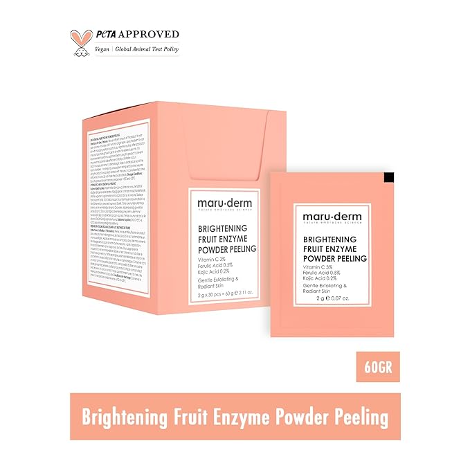 Maruderm Brightening Fruit Enzyme Powder Peeling - Gentle Exfoliating Face Cleanser for Dark Spots with Vitamin C - Uneven Skin Tone & Brighter Looking Skin - Powder Formula for Easy Use - 60g