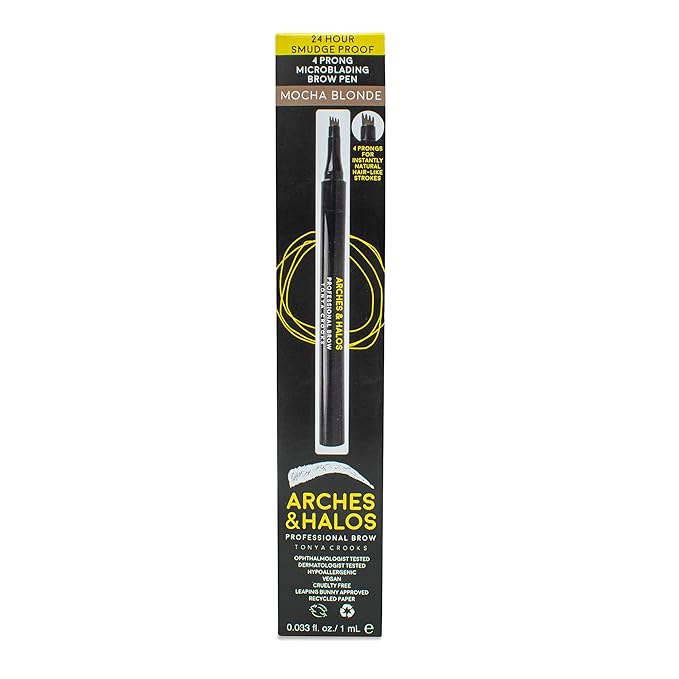 Arches & Halos Microblading Brow Shaping Pen - Fuller, More Defined Brow - Long-lasting, Smudge Resistant, Rich Color - Vegan and Cruelty Free Makeup - Mocha Blonde - 0.8 ml