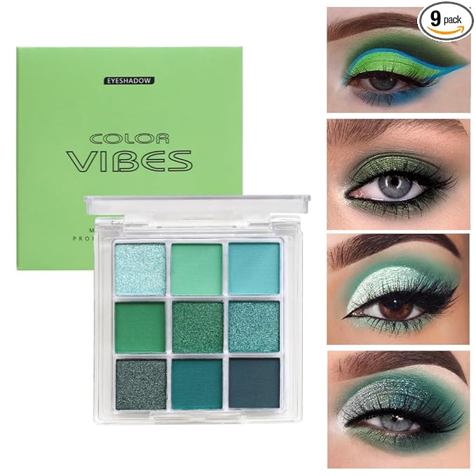 URQT Green Emerald Bloom Eyeshadow Palette – 9 Vibrant Green & Teal Shades Eye Shadow for Mature Skin, High Pigmented Matte & Shimmer Finishes, Long-Lasting Nature Inspired Eye Makeup Palette