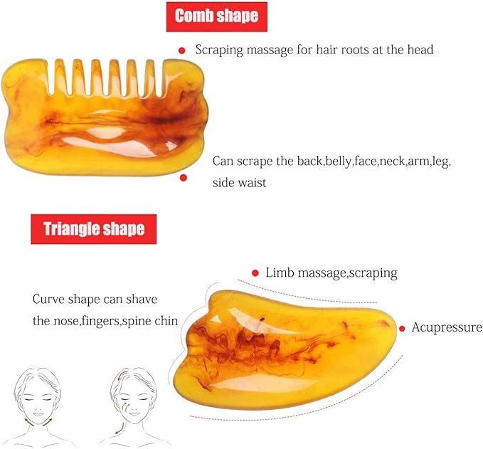 7 Pack Gua Sha Scraping Massage Facial Tools Kit, ResinGuasha Scraper Board Health Care Beauty Scrape Plate with Flax Bag for Face Body Leg Back Care Physical Acupuncture Deep Tissue Therapy (Amber)