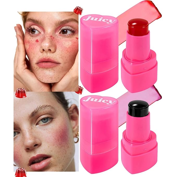 Multi-Use Water Jelly Tint Stick Sheer Lip & Cheek Stain Finish, 3-In-1 Cheek Blush & Eyeshadow & Lip Tinted Long-Lasting Moisture - 1,000+ Swipes Per Stick (01+02, 0.64oz)