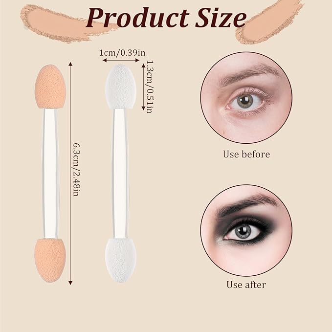 500pcs Eyeshadow Applicators Sponge Tip Eye Shadow Brush Disposable Chrome Sponge for Nail Chrome Brush Applicator Powder Brushes Make up Applicators Double Sided Sponges Foam for Women Girls