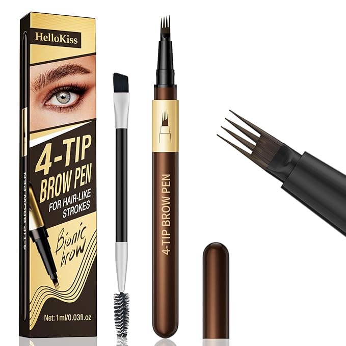 W3W Microblading Eyebrow Pencils For Women - Eyebrow Pen with 4-Fork-Tip Waterproof Brow Pencil Create Natural Hair-Like Brows, Last All Day, Microblading Eyebrow Pen, Dark Brown