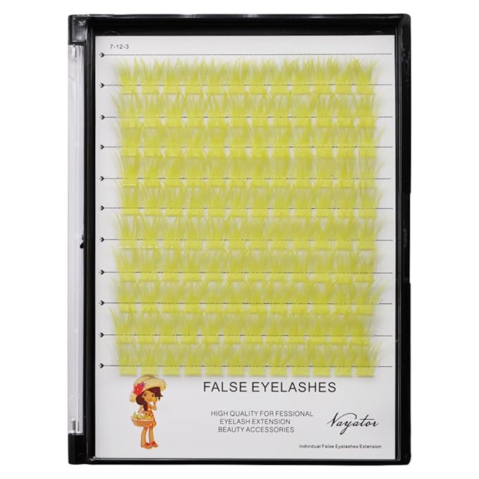 Wide Stem With Various Colored False Eyelashes D Curl Eyelash String 10-20mm Choose Professional Makeup Personal Eyelash String Grafted Eyelash Extension Cluster（Yellow -10-12-14-16mm Mixed）
