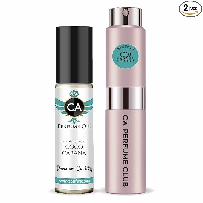 CA Perfume Duo Impression of Coconut Cabana For Women Perfume Layering Set Long Lasting Travel Size EDP + Body Oil Roll-On Bottle 0.27 Fl Oz+0.33 Fl Oz