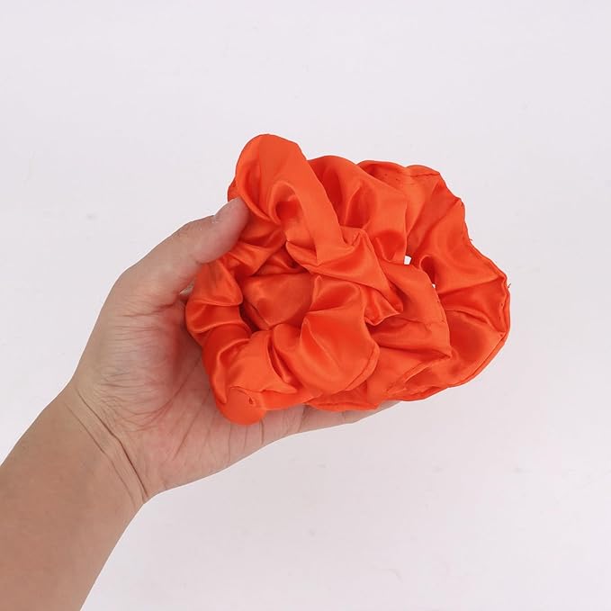 Silk Satin Scrunchies for Women Girls 12 PCS Orange Hair Scrunchies Silk Satin Hair Ties for Thick Hair Bulk Hair Ties Hair Accessories