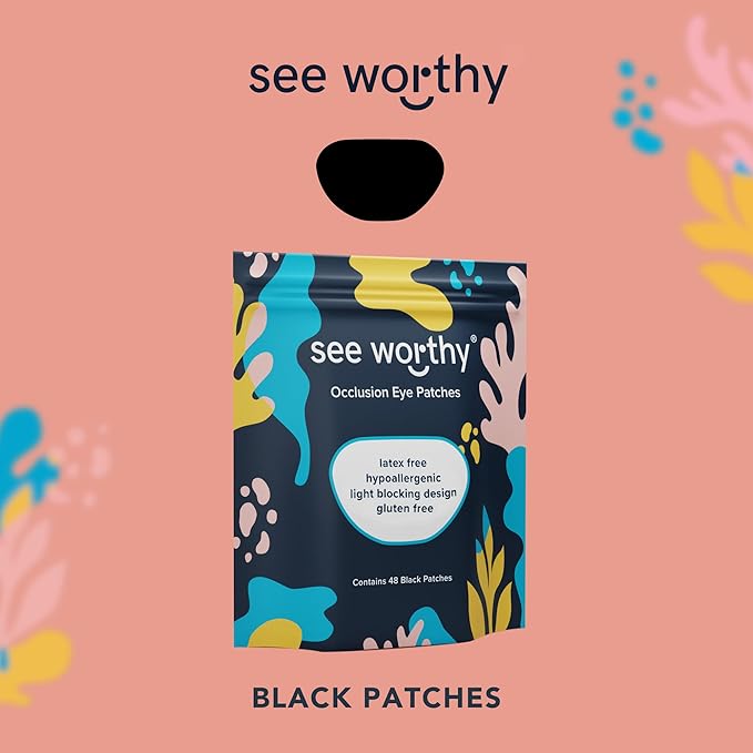 Adhesive Eyepatch for Kids & Adults - As Seen on Shark Tank - Kids Breathable, Comfortable Black Eyepatch for Lazy Eye - Amblyopia & Sensitive Skin Medical Eye Patches - 48 Patches by See Worthy