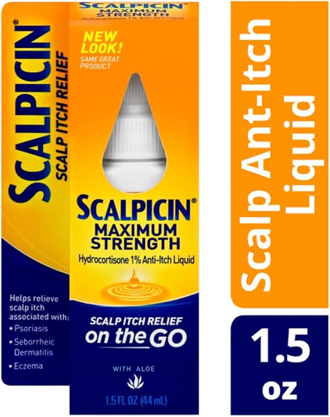 Scalpicin Maximum Strength Scalp Treatment Liquid for Itchy Scalp, Seborrheic Dermatitis & Psoriasis Scalp Treatment, Fragrance-Free, 1.5 fl oz