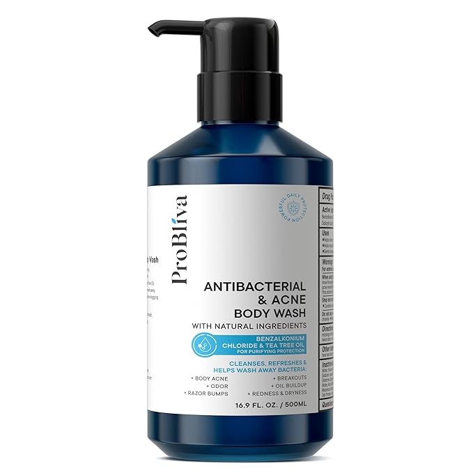 ProBliva Antibacterial Body Wash for Body Acne & Breakouts, Back Acne, Body Odor & Razor Bumps, Daily Body Wash & Body Soap for Oily & Acne-Prone Skin, Men & Women (Body Wash)
