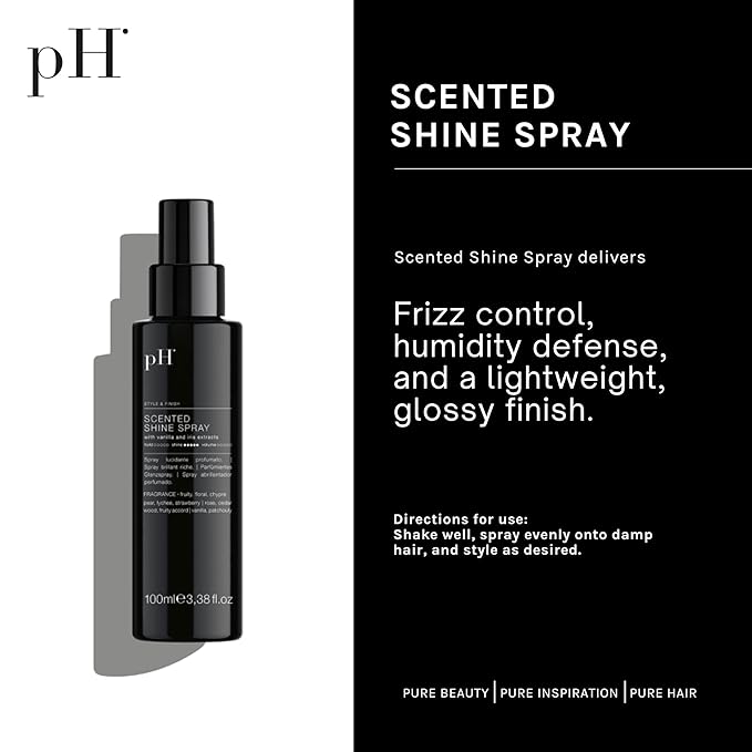 pH PURE HAIR Scented Shine Spray for Hair - Enhancing Glossy Finish for All Hair Type - Lightweight Formula with Argan Oil & Keratin - Adds Vibrant Luster & Strengthens - Paraben Free - 3.38 Oz