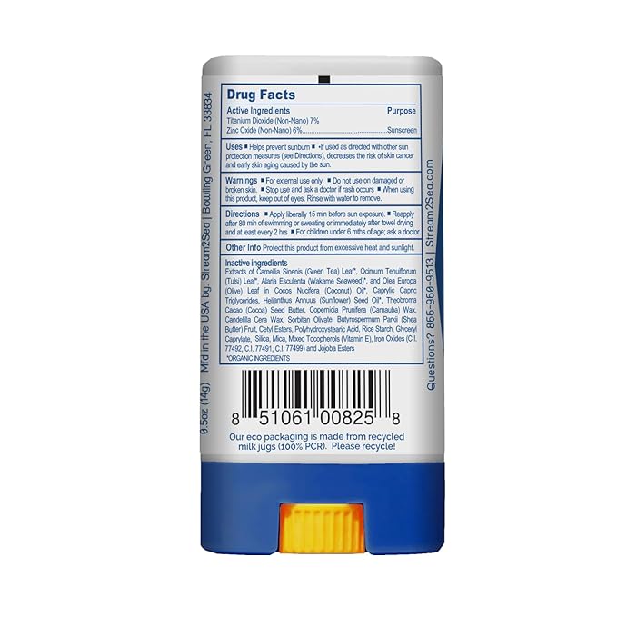 STREAM 2 SEA EcoStick SPF 35 Mineral Sunscreen Stick, Sweat Water Resistant Sunblock, USDA Approved Biodegradable Paraben Free Reef Safe Sunscreen Protection UVA UVB (EcoStick Tint) - 0.5 oz