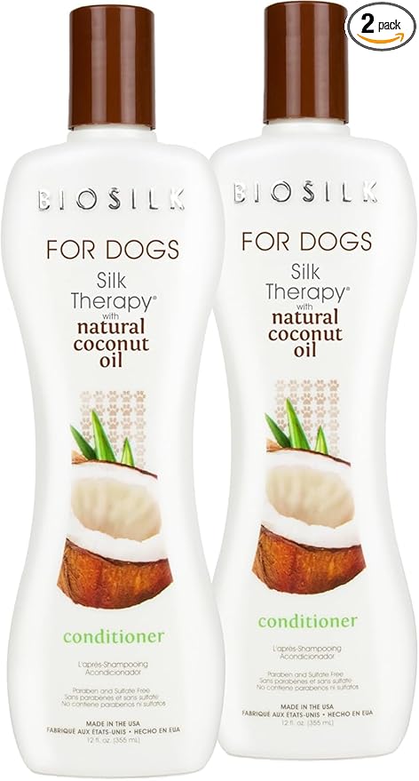 BioSilk for Dogs Silk Therapy Conditioner with Natural Coconut Oil, Moisturizing Dog Conditioner, Sulfate and Paraben Free, pH Balanced for Dogs, Made in USA, 12 Fl Oz - 2 Pack