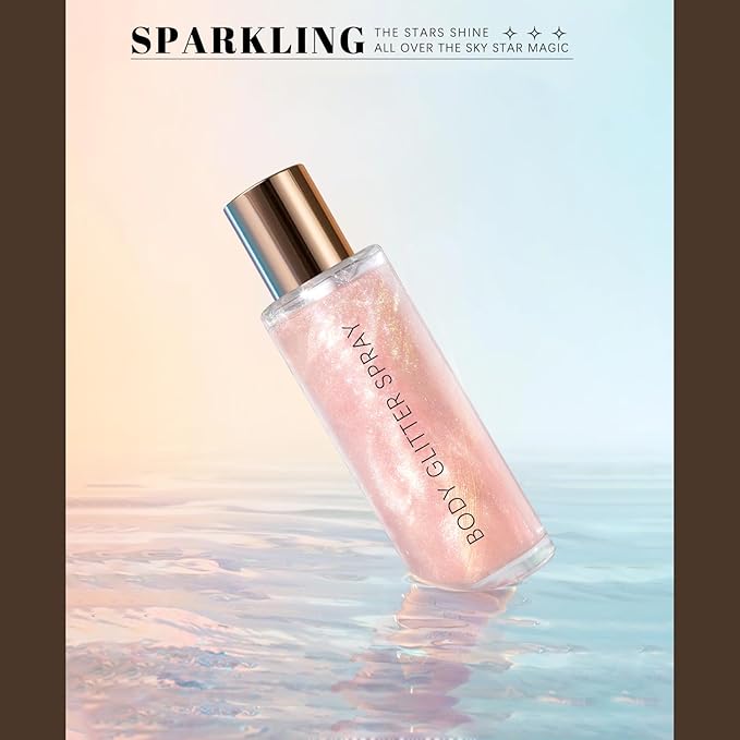 HOSAILY Body Glitter Spray, Holographic Body Shimmer Quick-Drying and Non-Sticky Duochrome Glitter Hairspray for Face Clothes, Sparkle Highlighter Makeup Festival Rave Accessories, Pink