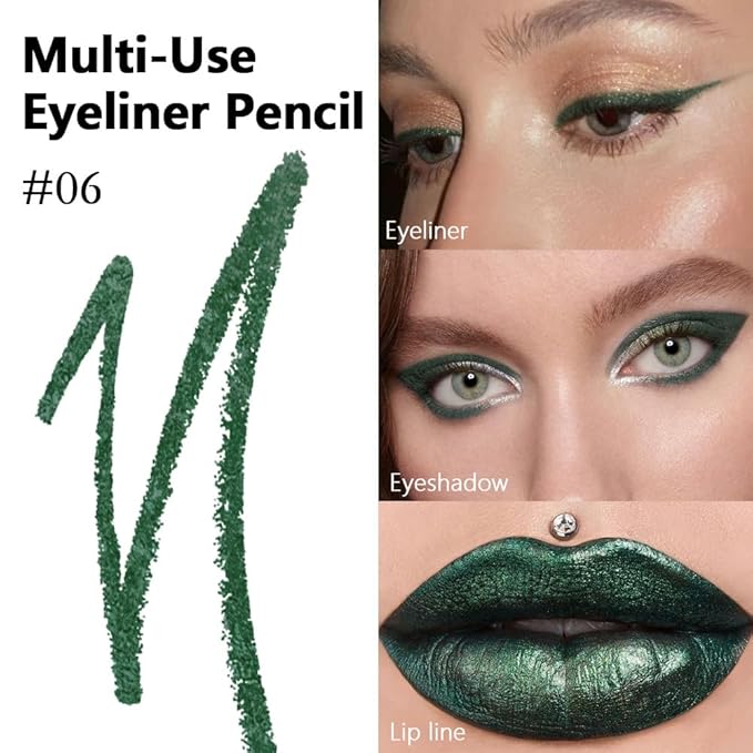 Kaely Gel Eyeliner Pencil for Women, Pearl Green Eye Liner Waterproof Smudge Proof with Sharpener, Waterline Eye Makeup Liners, delineador de ojos contra el agua, Vegan & Cruelty-Free, 06