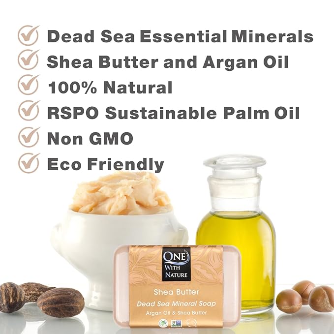 One With Nature Dead Sea Salt Shea Butter Soap 7oz 3-Pack – Purifying and Exfoliating Soap Bar with Dead Sea Minerals for Face & Body, for Men & Women