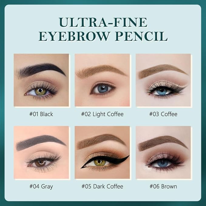 FeiCuiYun 5 Pcs Eyebrow Pencils for Women, Waterproof Professional Makeup Micro Brow Pencil, Light Brown Brow Kit with Eyebrow Brush, Ultra-Fine Mechanical Pencil, Vegan&Cruelty-Free (C06#Dark Brown)
