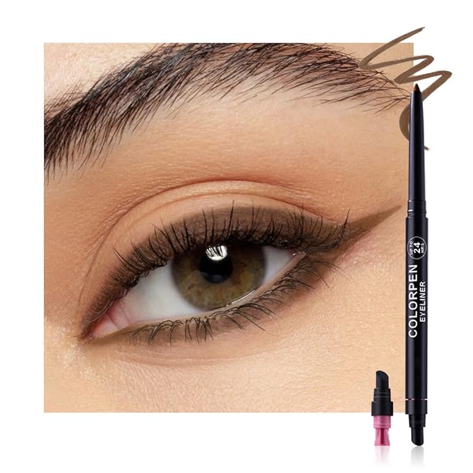 WanTuoluo 3-in-1 Retractable Eyeliner Pencil for Women, Built-in Sharpener & Blending Brush, Black Light Dark Brown, Waterproof Long-Lasting (01-Black-1 Pack)