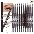 12 Pcs Ultimate Eyebrow Retractable Definer Pencils,Dual-Sided Natural Soft Textured Eyebrow Pencil, for Daily Look Eyebrow Makeup,Brow Brush,Fine Tip (12Pcs-Medium Brown-Retractable Triangle)