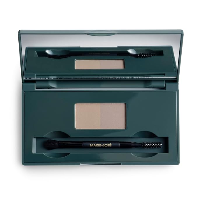 Marie-José Dark Blonde & Light Brown Duo Brow Powder Kit – Waterproof Eyebrow Powder with 6 Reusable Stencils & Dual-Ended Brush, Long-Lasting Natural-Look Brow Makeup for Blondes & Fair Skin Tones