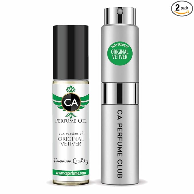 CA Perfume Duo Impression of Original Vetiver For Men Perfume Layering Set Mens Cologne Long Lasting Travel Size EDP + Body Oil Roll-On Bottle 0.27 Fl Oz+0.33 Fl Oz
