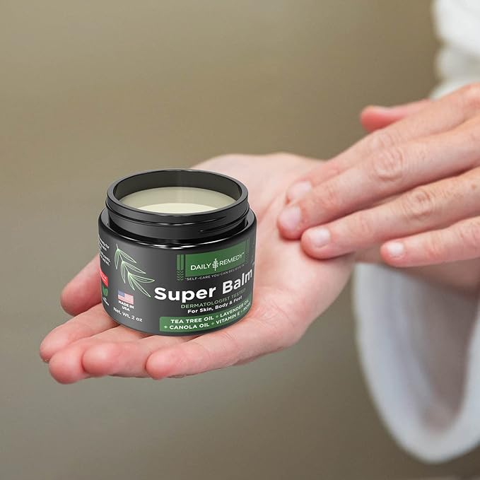 DAILY REMEDY Tea Tree Oil Extra Strength Super Balm - Athletes Foot Cream Combats Ringworm, Jock Itch, Nail Issues - Nourishes Cracked Itchy Skin on Body & Feet - Made in USA