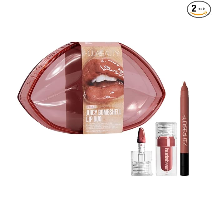 Huda Limited Edition Pink Kit Juicy Bombshell Lip Duo - Lip Pencil and Lip Gloss - Travel Size